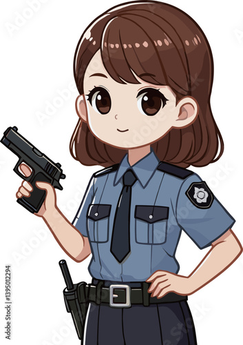 銃を持った女性警察官のイラスト
