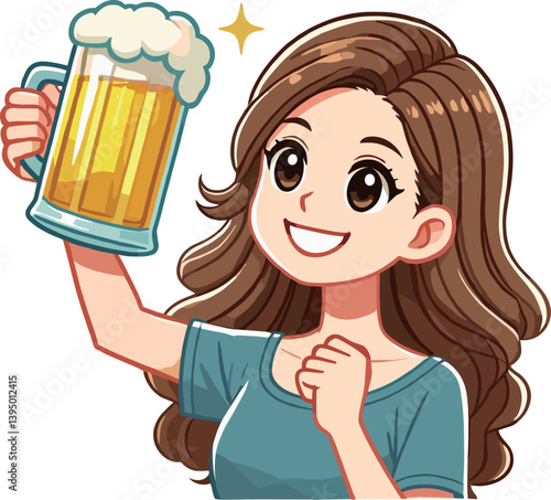 ビールジョッキで乾杯する女性のイラスト
