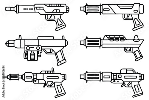 blaster line art high detail sci fi pistol weapon illustration