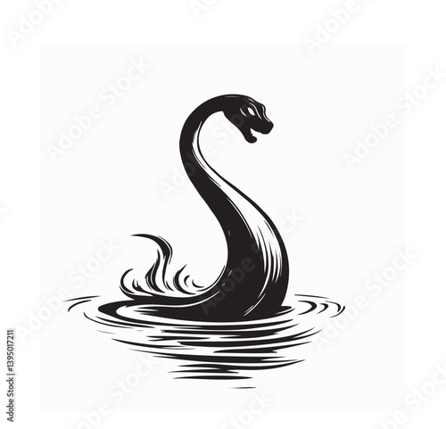 Loch Ness monster Nessie in the lake image vector isolated on white background.