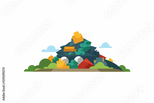 trash pile with a trash bin vector on a white background