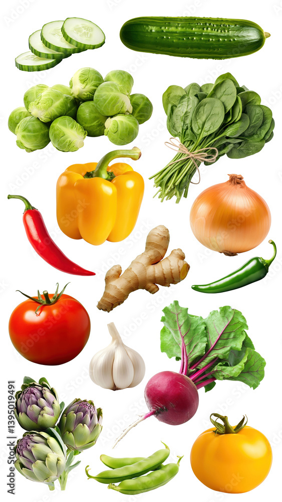 Various vegetables png cut out set