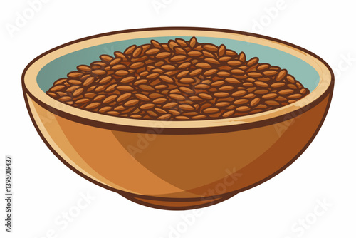 Flaxseed in bowl medicine  on a white background