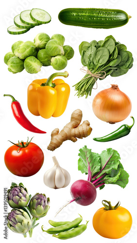 Obraz na płótnie Various vegetables png cut out set w salonie