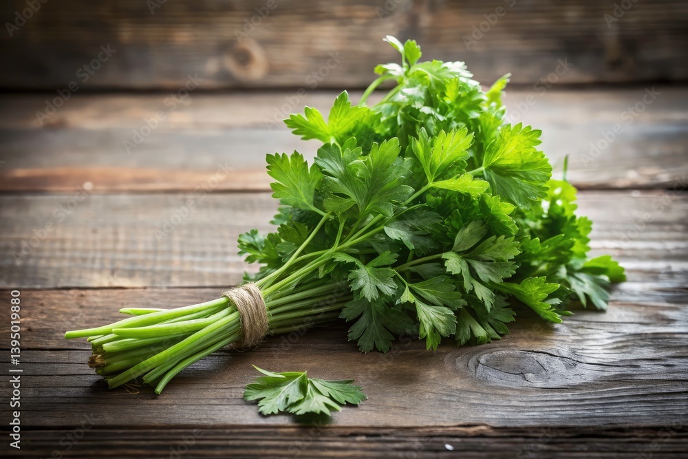 Organic Parsley Photography: Rustic Wooden Background, Vibrant Green Herbs, Fresh Produce, Food Photography
