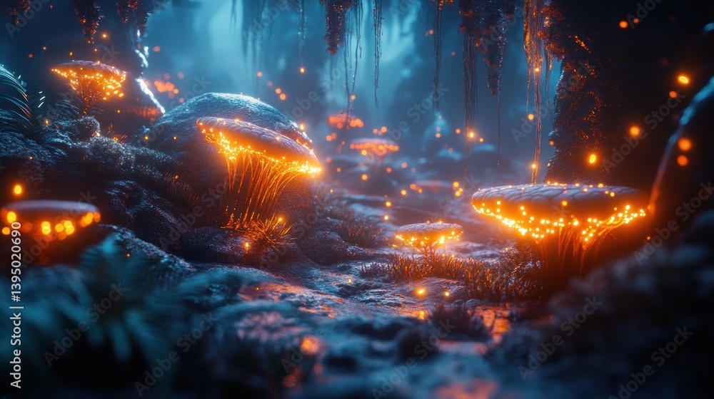 Glow Mushrooms Cave Forest Glow Mushrooms Cave Forest