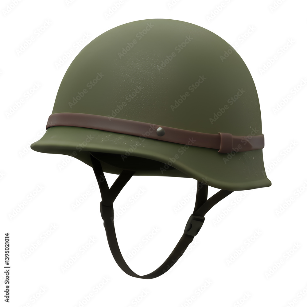 Fototapeta premium Vintage military helmet olive drab steel pot with leather strap for sale and world war ii re enactment