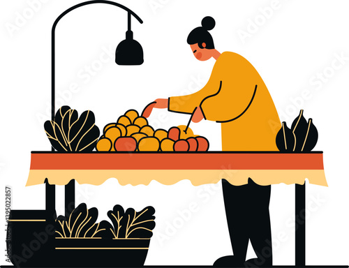Obraz na płótnie Person selecting fresh produce at a vibrant market stand cartoon isolated on transparent background. Vector illustration. w salonie