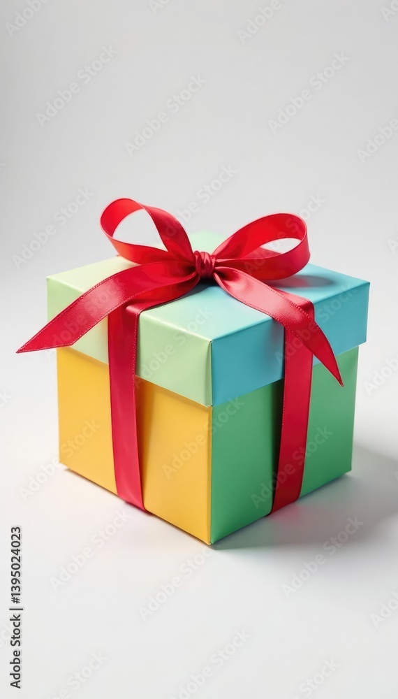 Fototapeta premium Colorful gift box on white background tied with a ribbon, Colored Gift Box, Gift Box