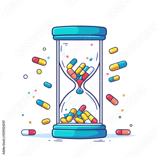 Colorful Capsules Falling in Hourglass Illustration