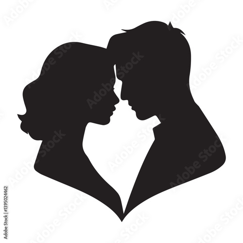 Romantic Couple Silhouette Forming Heart Shape – Love and Relationship Vector Illustration