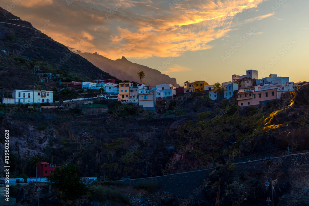 Architecture in sunset time in Garachico, Santa Cruz de Tenerife, Spain