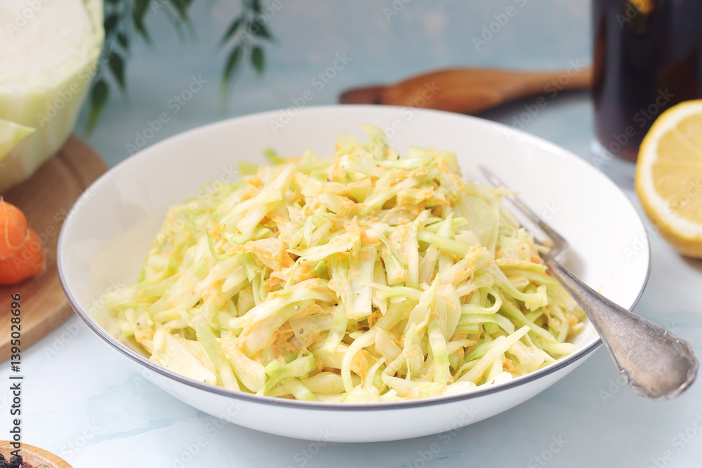 A bowl with coleslow salad A bowl with coleslow salad