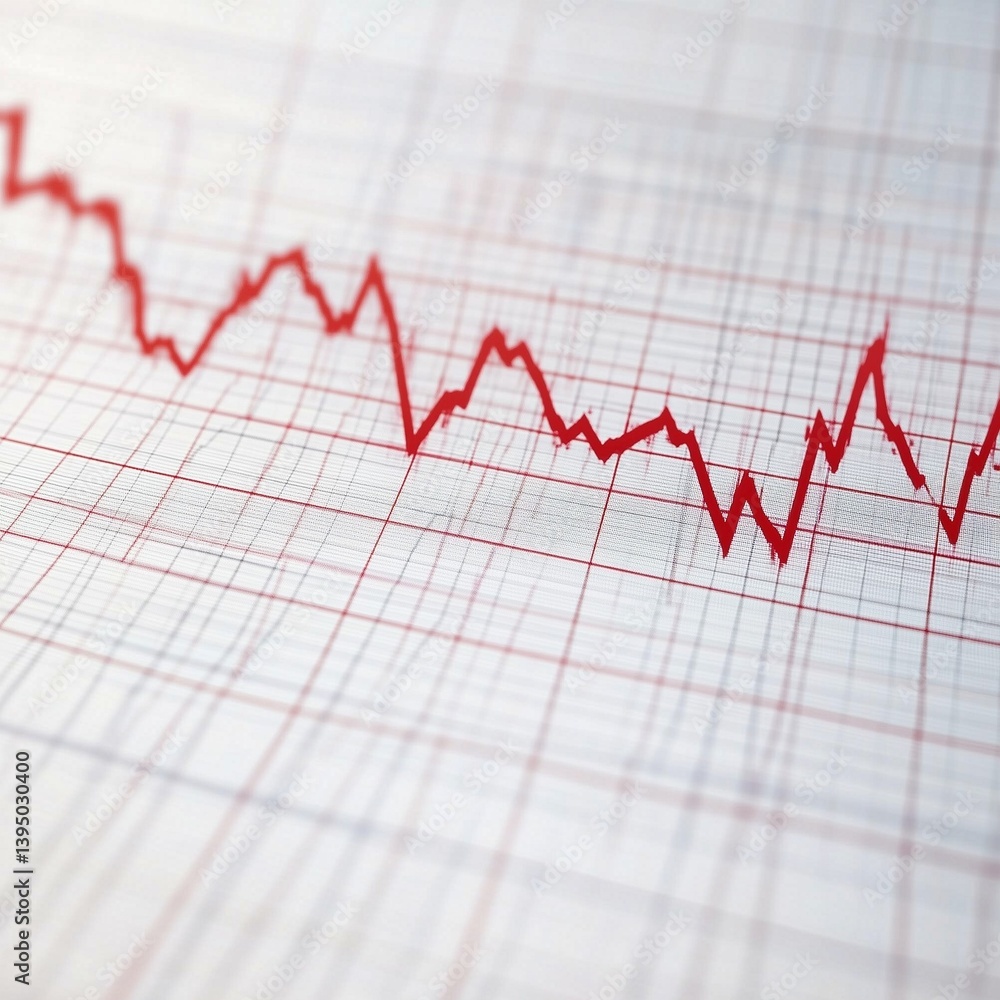 Red stock market graph line a downward trend on a white grid background, symbolizing a financial crisis and stock market crash. Red stock market graph line a downward trend on a white grid background, symbolizing a financial crisis and stock market crash.