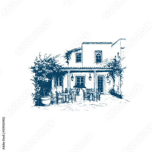 Hand drawn greek taverna sketch illustration