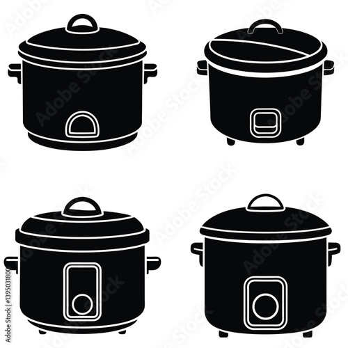 Rice Cooker Vector Silhouetted Bundle Set Collection