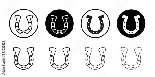 Horseshoe icon outline collection or set in black and white