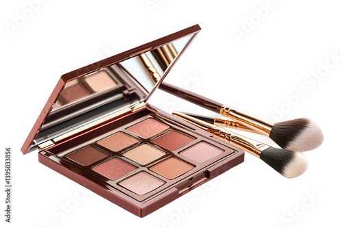 Open eyeshadow palette with makeup brushes