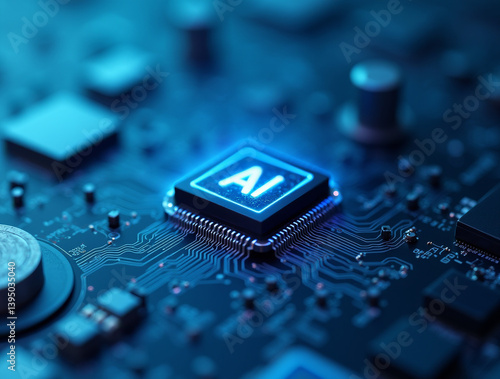 Obraz na płótnie 3D render AI artificial intelligence technology CPU central processor unit chipset on the printed circuit board for electronic and technology concept select focus shallow depth of field w salonie