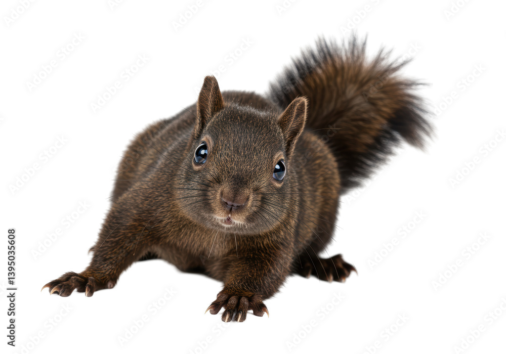 Fototapeta premium Isolated Curious Dark Squirrel Engaging Portrait