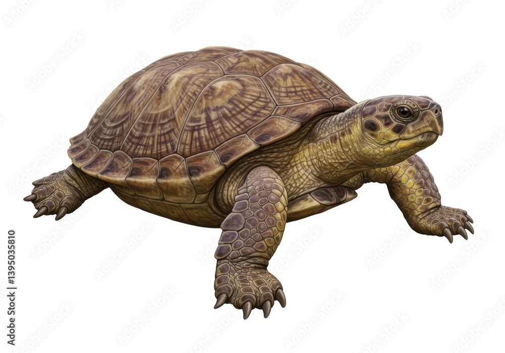 Naklejka premium Isolated Brown Tortoise with Detailed Shell