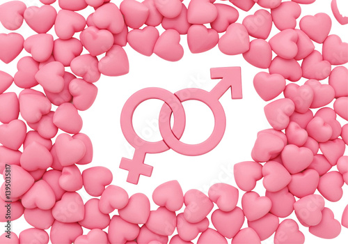 Quadro em tela Isolated Intertwined Male and Female Symbols Surrounded by Hearts