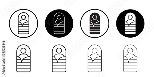 Sleeping bag icon outline collection or set in black and white
