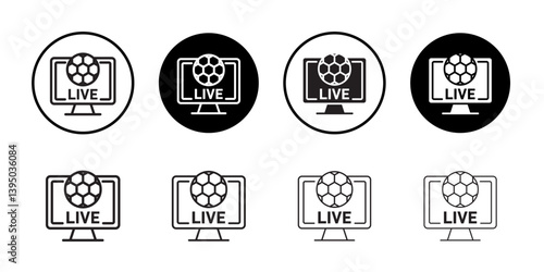 Soccer Live Match On TV icon outline collection or set in black and white