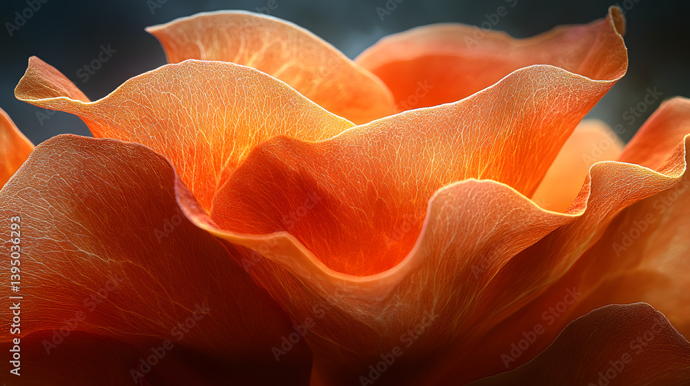 A macro photography of a bright orange marigold flower, highlighting the intricate folds and textures of its petals as they bask in the sunlight.