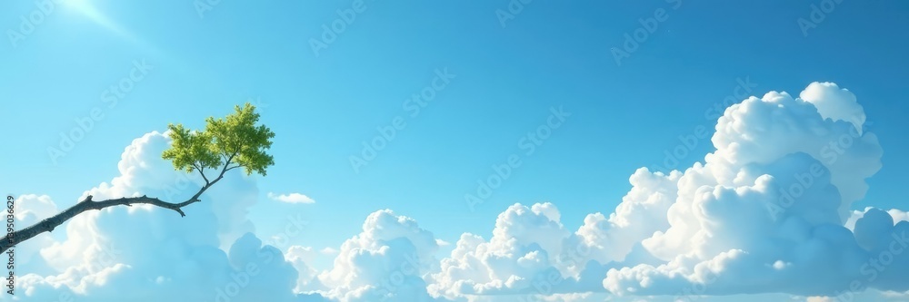Single branch against light blue sky with fluffy clouds, cloud, sky, solitude Single branch against light blue sky with fluffy clouds, cloud, sky, solitude