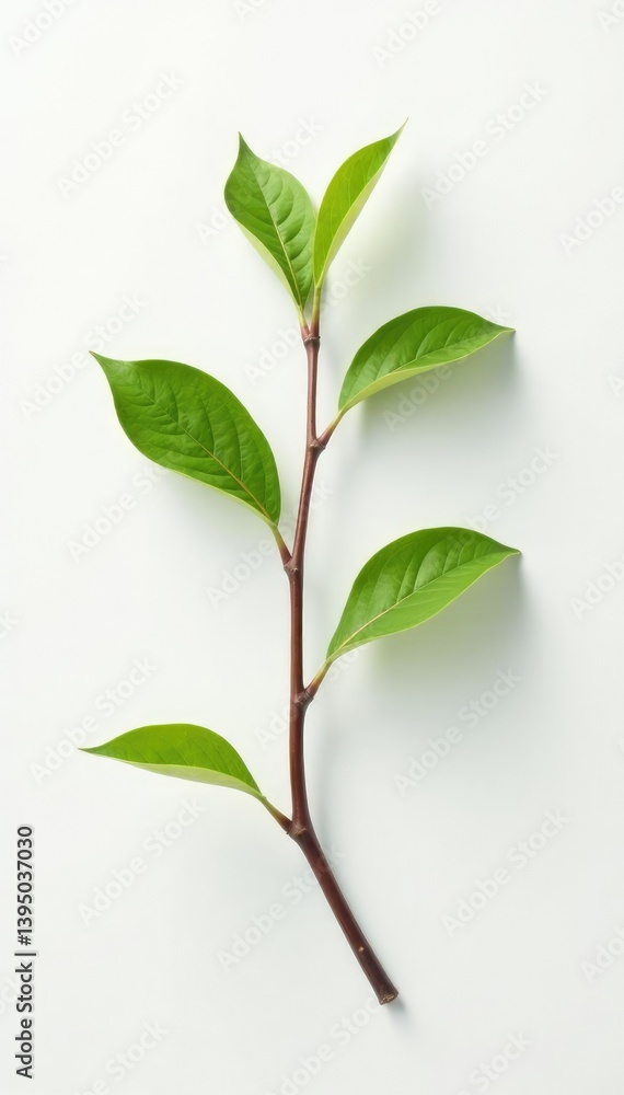 Obraz premium single branch on white background with subtle wear, natural, worn
