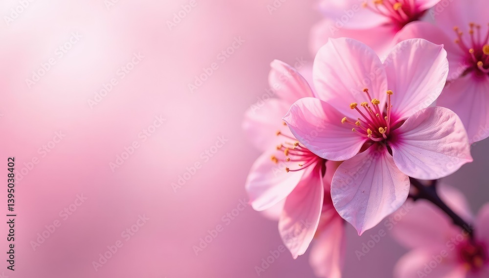 Obraz premium Full bloom sakura, dense overlapping petals, light pink gradient, japanese, gradient, floral pattern