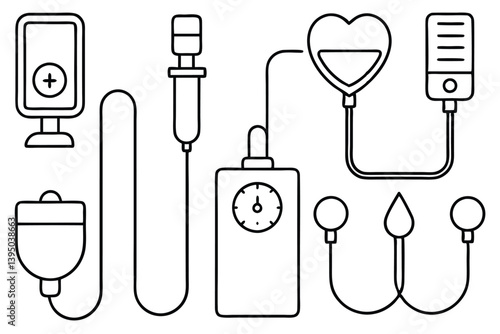  blood pressure meas line art doctor checking patient with device