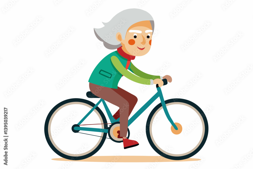 old woman riding bicycle isolated isolated on a white background old woman riding bicycle isolated isolated on a white background