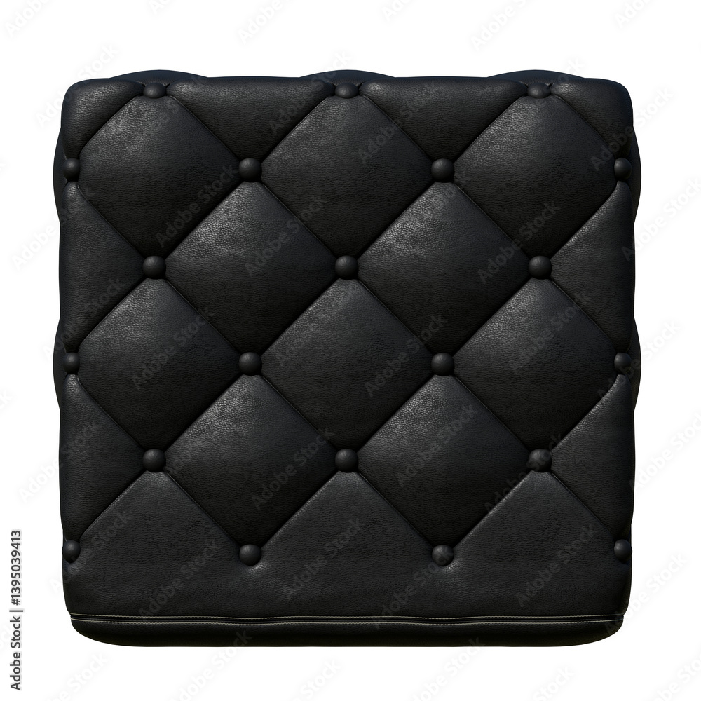 Fototapeta premium Leather square pouf black on transparent background. Stand for your items and goods.