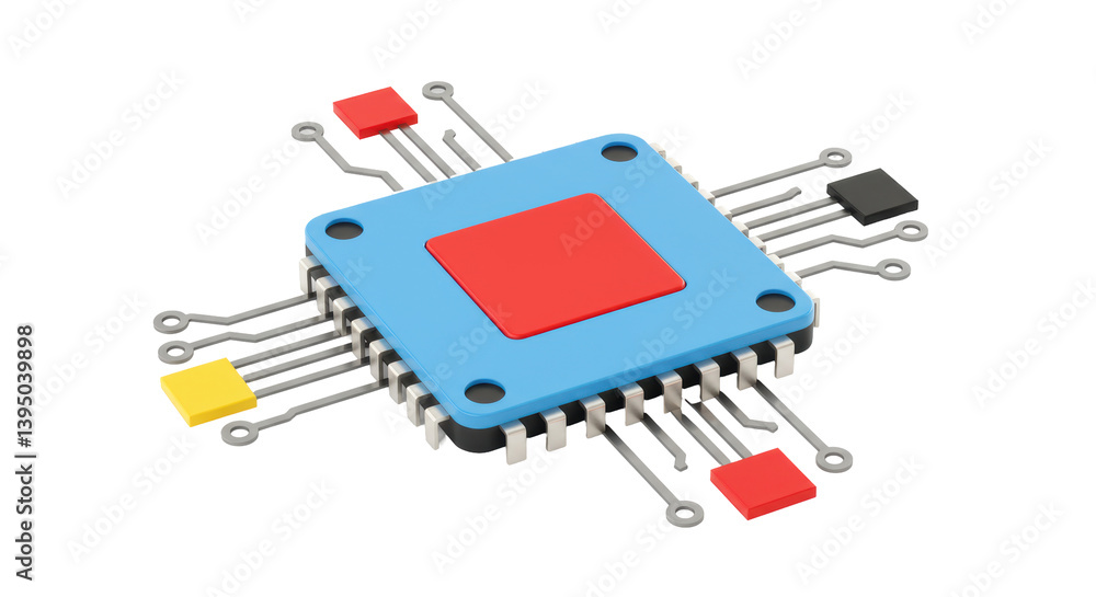 Isolated microchip 3D render on white background Isolated microchip 3D render on white background