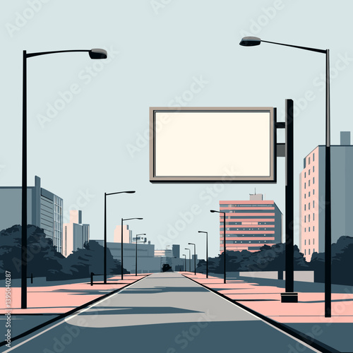 Empty City Street with Blank Billboard
