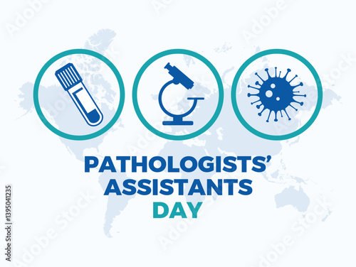Pathologists' Assistant Day poster vector illustration. Laboratory equipment, microscope, virus icon set. Template for background, banner, card. April 14. Important day