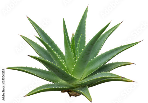 Isolated Green Aloe Vera Plant with Sharp Spikes