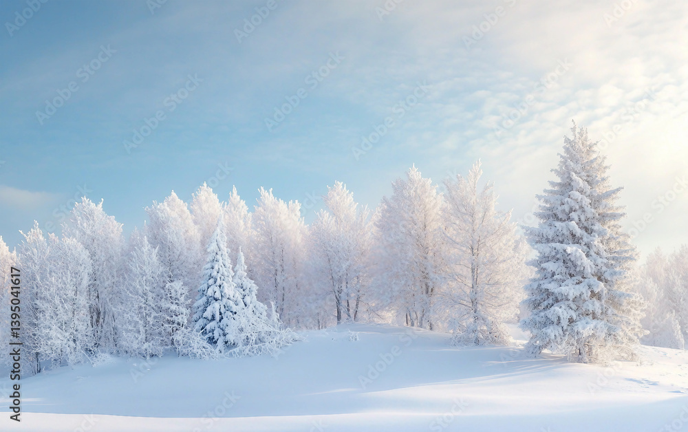 Snowy field with trees and a clear blue sky Snowy field with trees and a clear blue sky