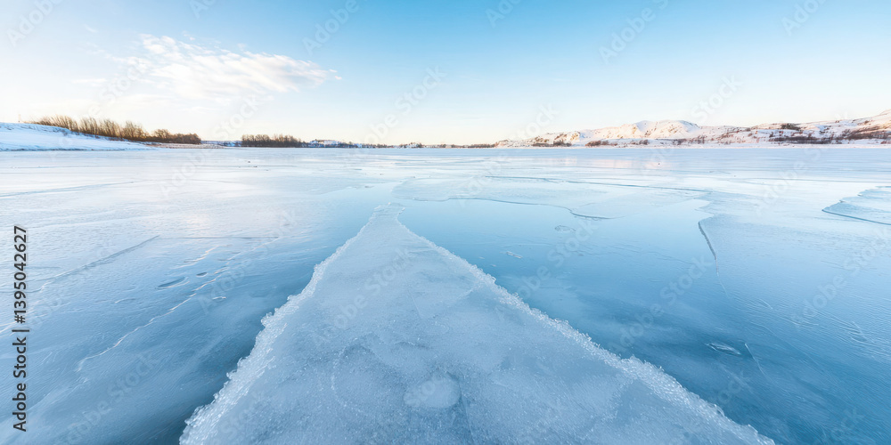 serene frozen lake reflecting soft hues of winter, surrounded by snow covered landscapes and distant mountains serene frozen lake reflecting soft hues of winter, surrounded by snow covered landscapes and distant mountains