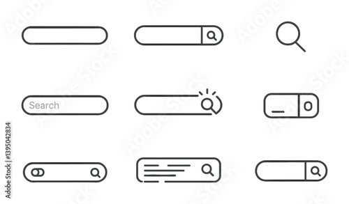Minimalist linear search bar icon set for ux/ui design projects