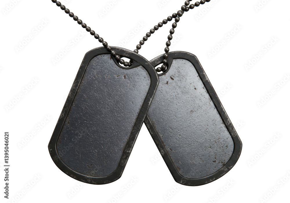 Fototapeta premium Isolated Pair of Worn Military Dog Tags on Ball Chain