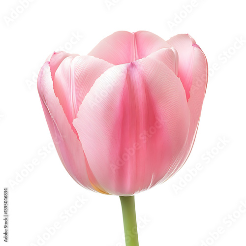 Obraz na płótnie A pink tulip flower with delicate textured petals and a pale green stem leaning slightly to the side illustrated against a transparent background in botanical style w salonie