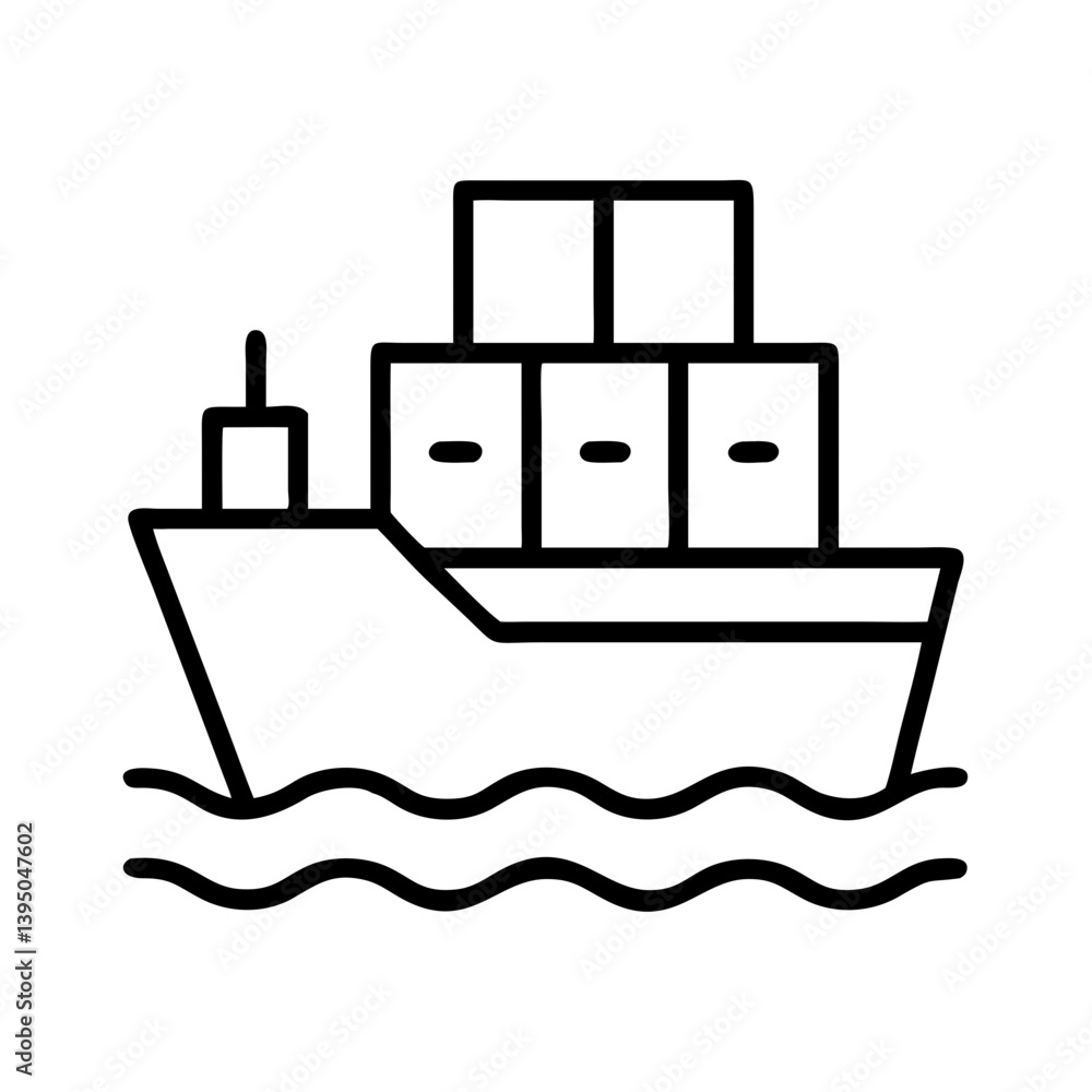 Cargo ship vector icon, shipping container vessel, maritime transport line drawing Cargo ship vector icon, shipping container vessel, maritime transport line drawing