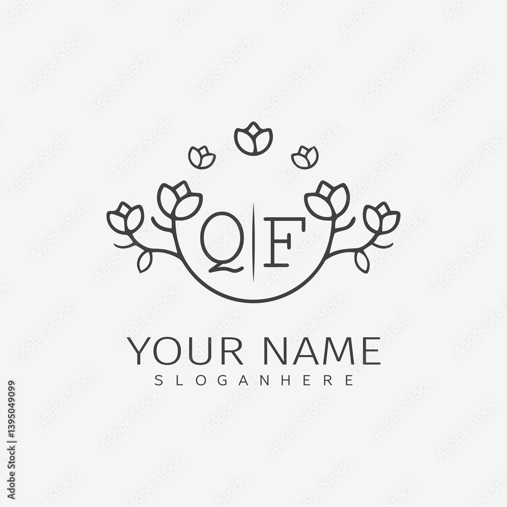 Obraz premium initial monogram wedding with creative circle line flower.