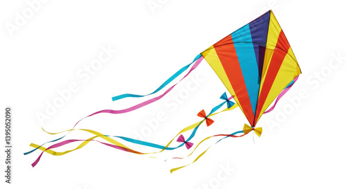 Fotografía Isolated Colorful Kite with Ribbons Flying in the Wind