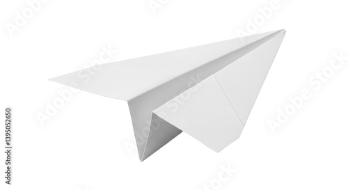 Isolated Simple White Paper Airplane Ready for Flight