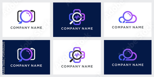 Set of magnifying glass logo design template