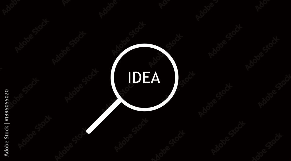 Idea text or word highlighted by a magnifying glass in black color background. Idea text or word highlighted by a magnifying glass in black color background.